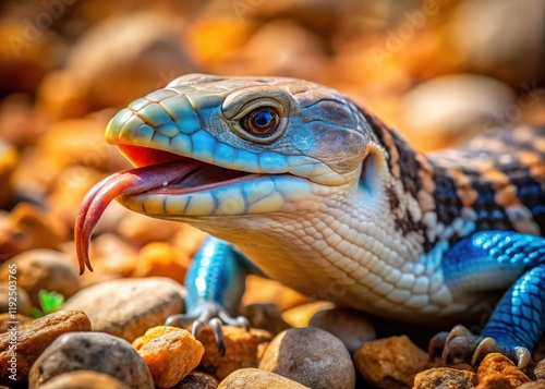 Blue-Tongued Skink Hunting Among Rocks - Reptile Stock Photo photo