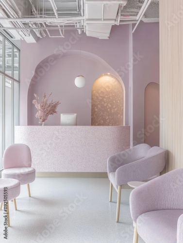 Modern Pastel Pink Reception Area Waiting Room Design
