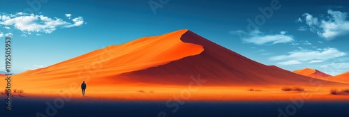 Lone Traveler on Minimal Sand Dune, simple yet evocative design highlighting solitude and vastness of the desert landscape
