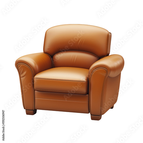 Stylish Brown Leather Armchair Isolated on Transparent Background for Modern Interior Design
