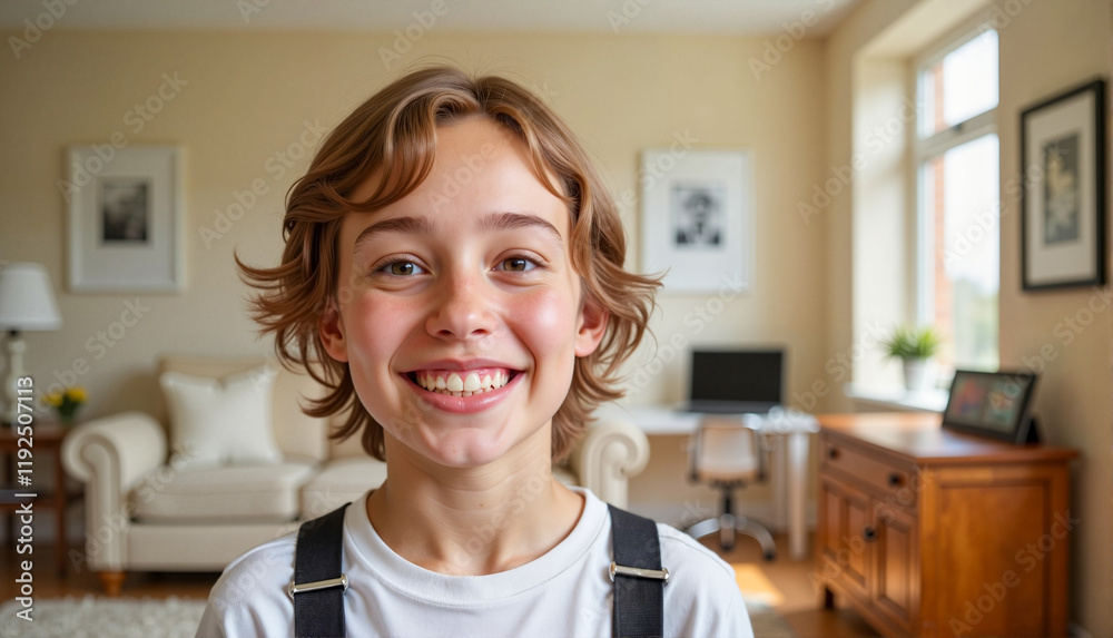 Smiling girl in bright room Smiling girl in bright room