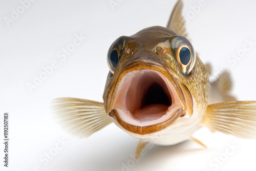 A fish with its mouth open in a clear shot, suitable for use as a standalone image or part of a larger composition photo