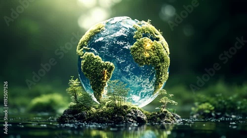 Earth with forests, oceans, and cities inside symbolizes hope and balance of nature, urban life, and sustainability for humanity's future
