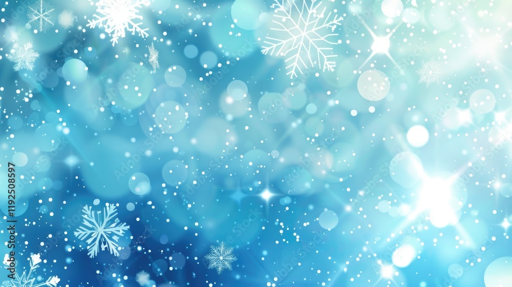 Blue winter wonderland background with snowflakes and bokeh lights Blue winter wonderland background with snowflakes and bokeh lights