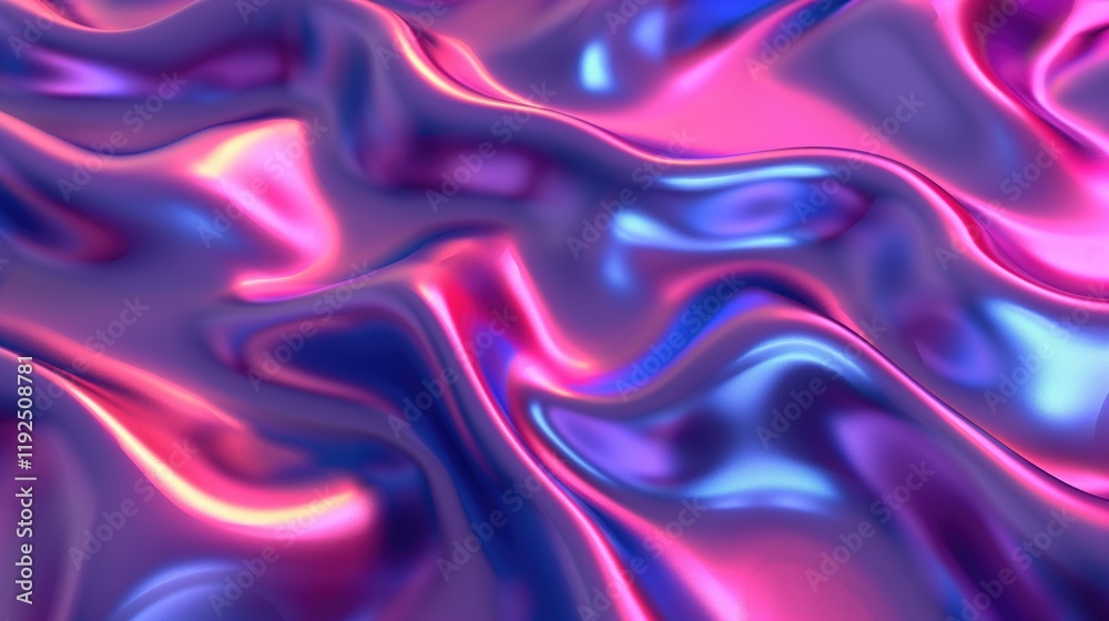 Obraz premium Iridescent abstract liquid metallic surface with pink and blue waves background