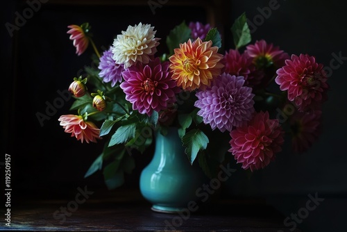 Wallpaper Mural A beautiful arrangement of vibrant flowers inside a green ceramic vase Torontodigital.ca