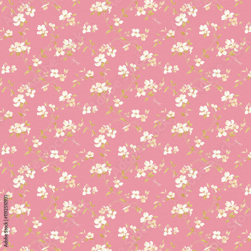 Seamless floral background fabric with ditsy and daisy pattern