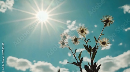 Clear blue sky with sunlight shining through, perfect for weather and atmosphere related concepts photo