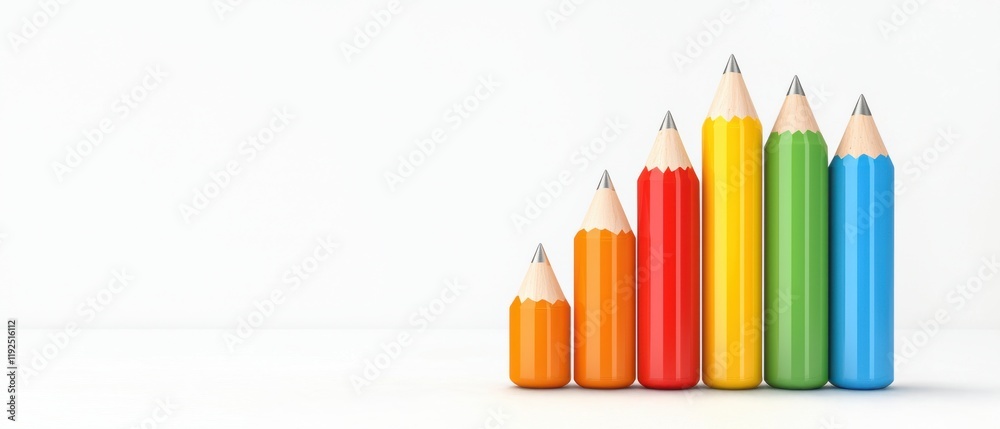 Fototapeta premium Colorful pencils arranged in ascending order, showcasing a vibrant gradient against a minimalist background.