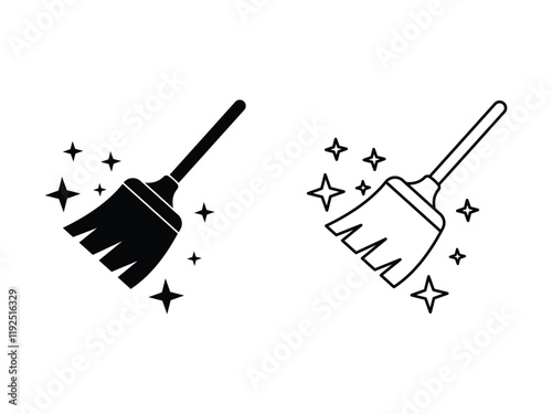 Broom cleaning icon outline or black feel color. Sweep Icon sign for mobile concept and web design.