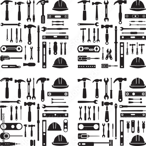 vector illustration of silhouette construction tool icons.