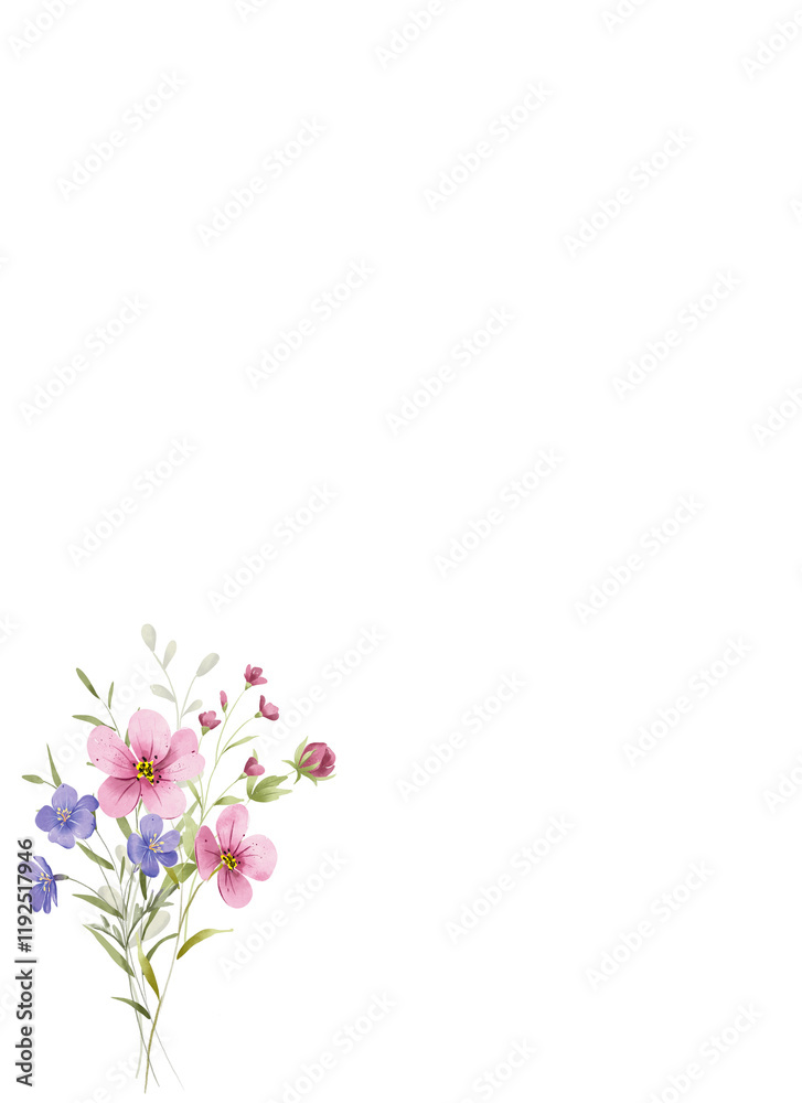 Floral background, greeting card with place for text, with flowers and leaves, hand drawing. Birthday, wedding, bridal invitation.