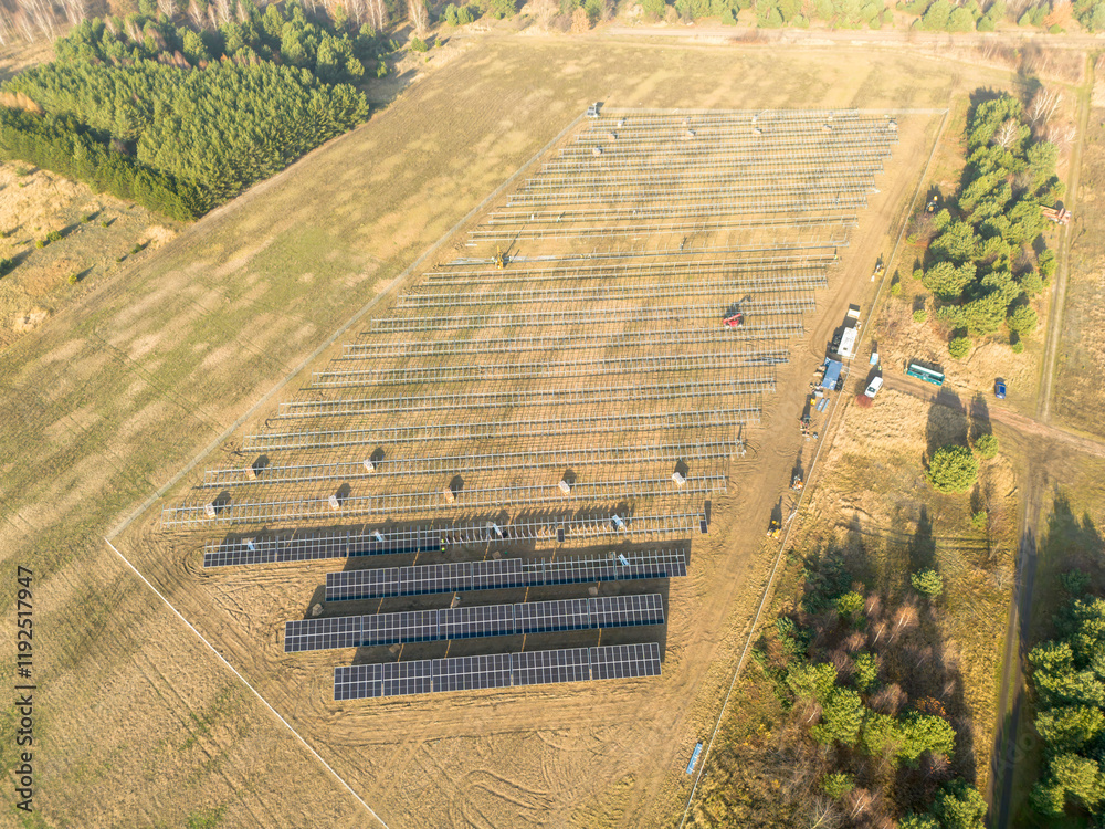Green energy solar farm production outdoors