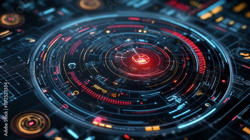 Wallpaper Mural Advanced tech interface, glowing data points, futuristic overlay, 3D illustration Torontodigital.ca