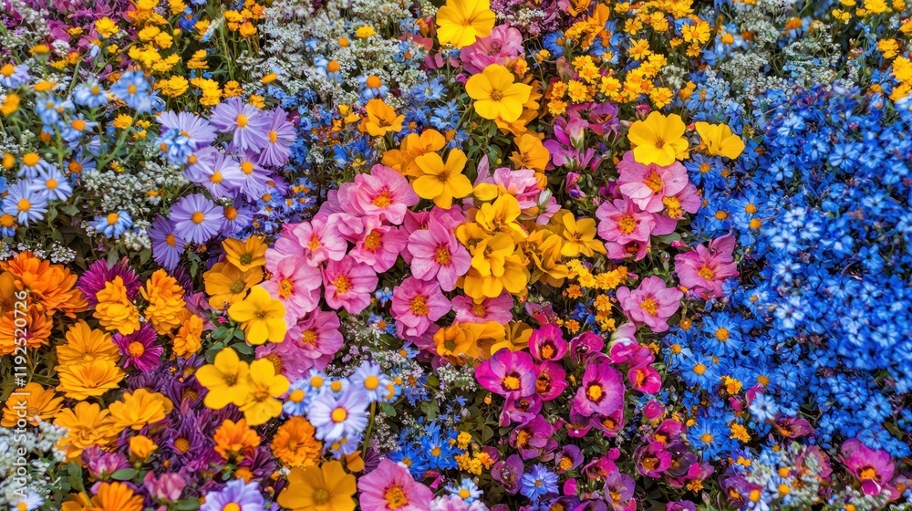 Fototapeta premium Vibrant Tapestry of Blossoms: A Kaleidoscope of Colorful Flowers