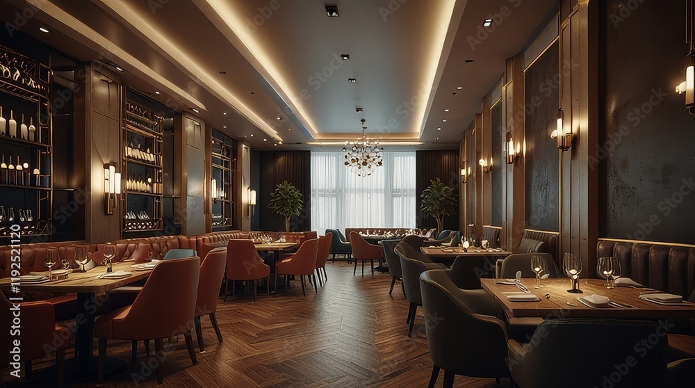 Fine dining restaurant interior design concept, 3d rendering Fine dining restaurant interior design concept, 3d rendering