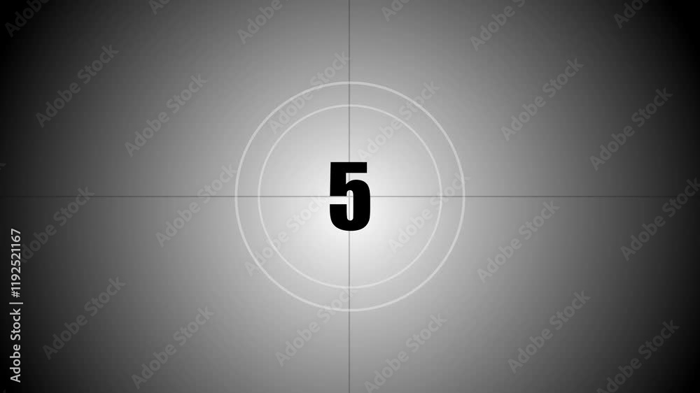 Vintage, old, projector film head leader with real time countdown clock. Retro countdown. Old Film with Sound Countdown movie from 10 to 0 number. video-style countdown Counting from 10 seconds.