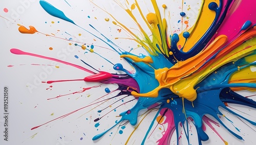 Abstract Paint Splash with Colorful Ink and Dynamic Natural Brush Strokes in Grunge Style on White Background