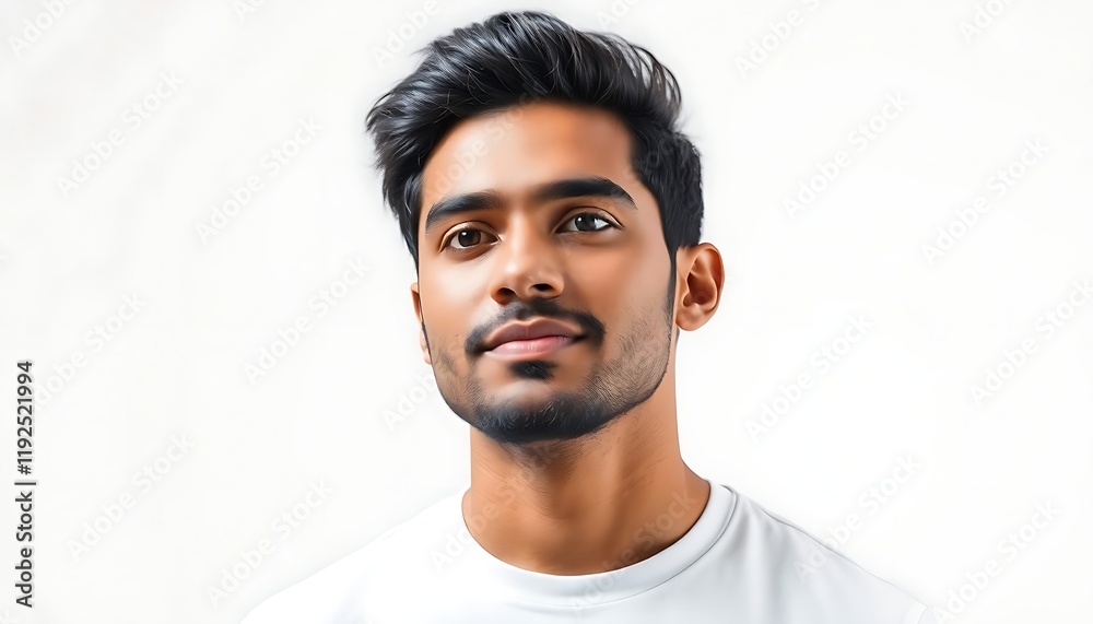 Obraz premium Portrait of young Indian man on white studio background