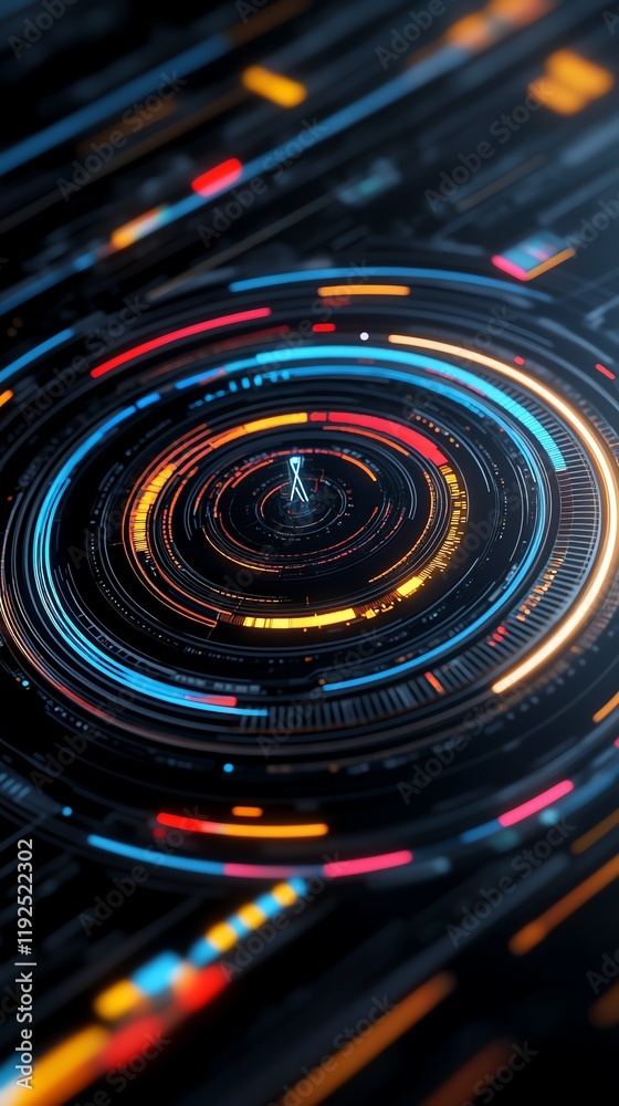 Fototapeta premium Futuristic data interface, glowing interactive overlay, advanced tech elements, 3D illustration