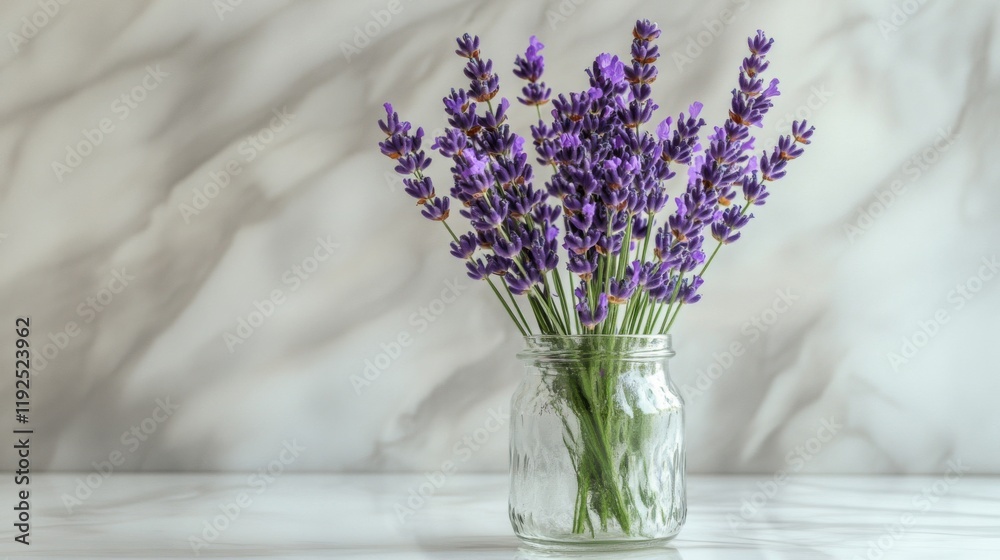 Obraz premium Lavender flowers in a clear glass jar