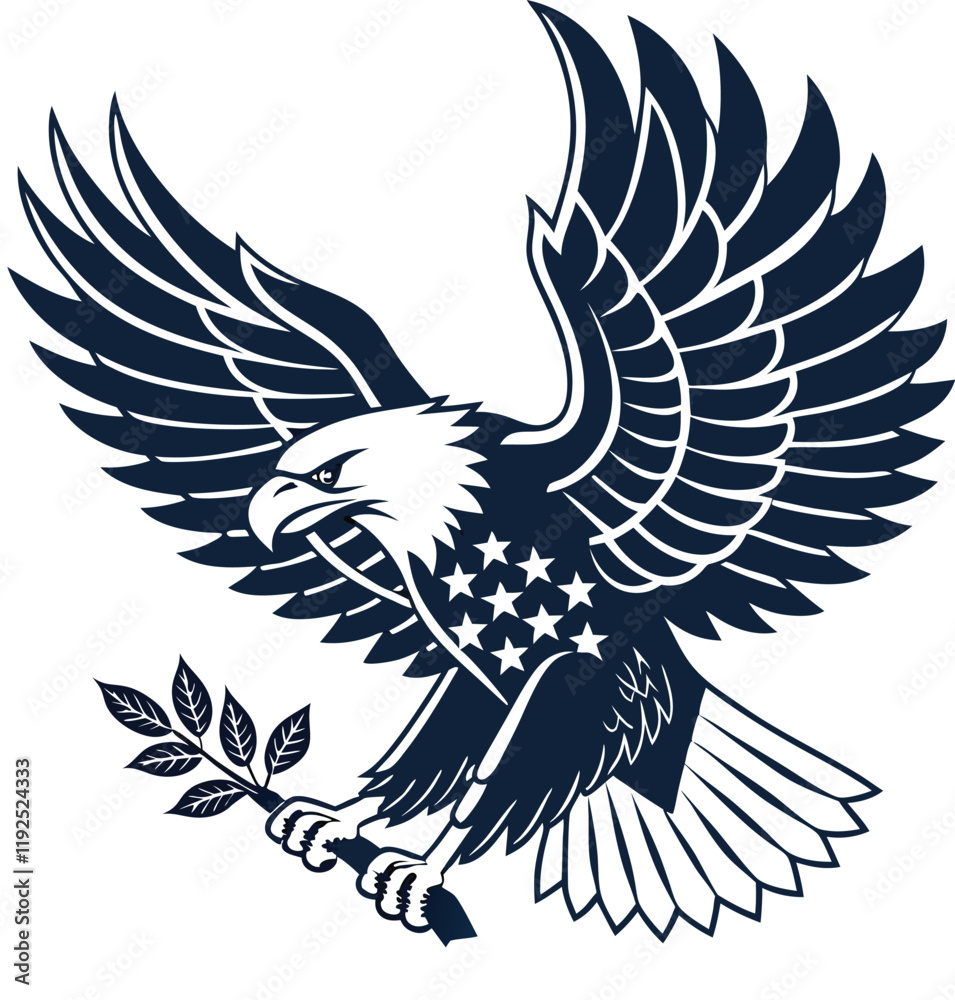 Obraz premium American Bald Eagle Emblem with Olive Branch and Stars Navy Blue and White