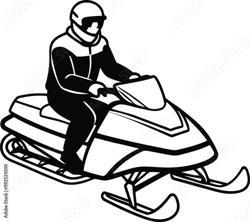 Person riding a snowmobile silhouette vector illustration, person riding a snowmobile line art vector