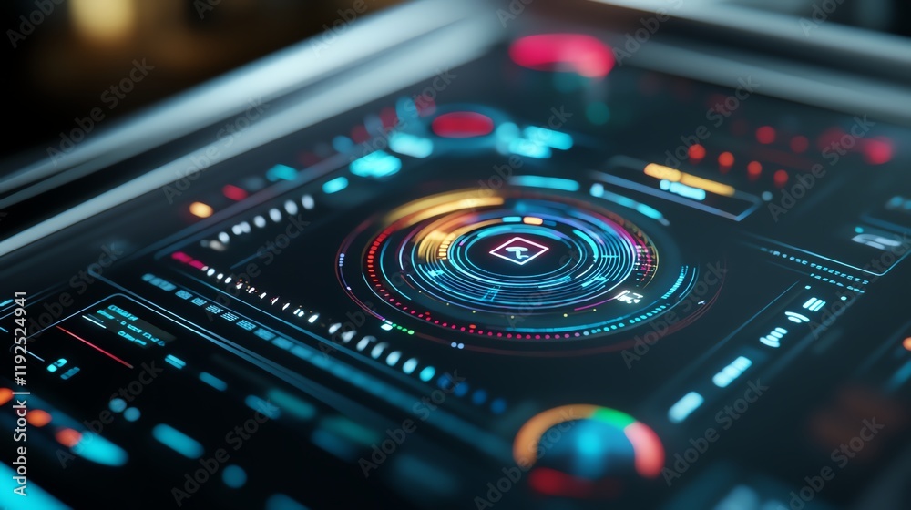 Smart car dashboard, futuristic holographic UI, glowing displays, 3D illustration Smart car dashboard, futuristic holographic UI, glowing displays, 3D illustration