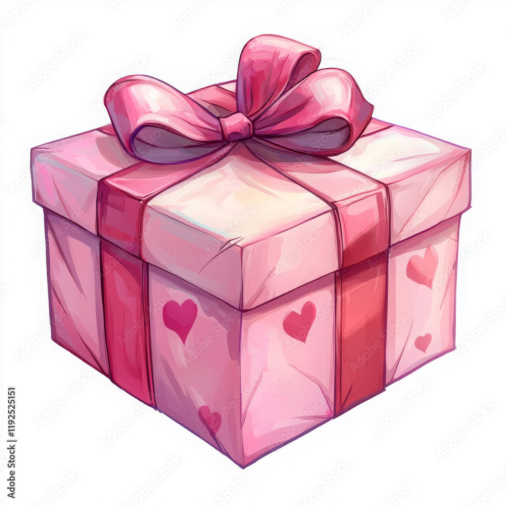 Obraz premium colorful gift box with pink bow and heart patterns, perfect for celebrations