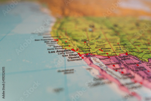 A close-up map of Southern California, showing major cities and transportation routes. Los Angeles city