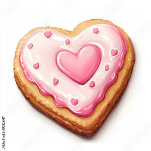 Delicious heart shaped cookie with pink icing and decorative hearts