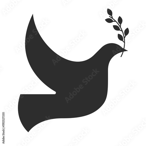 Dove of peace, black silhouette. Flat vector illustration isolated on white background.