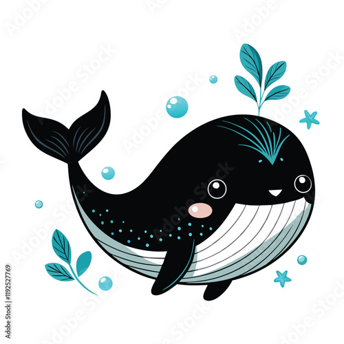  cute whale vector design for coloring book 