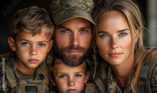 Military family portrait; reunion, hope, waiting, support photo