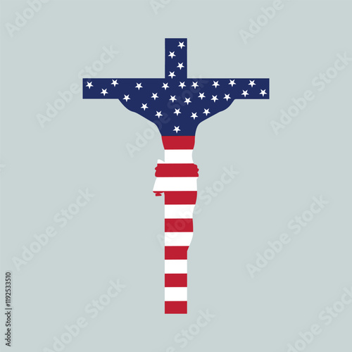 American Flag Cross vector illustration, US Flag Christian Cross Clipart Design

