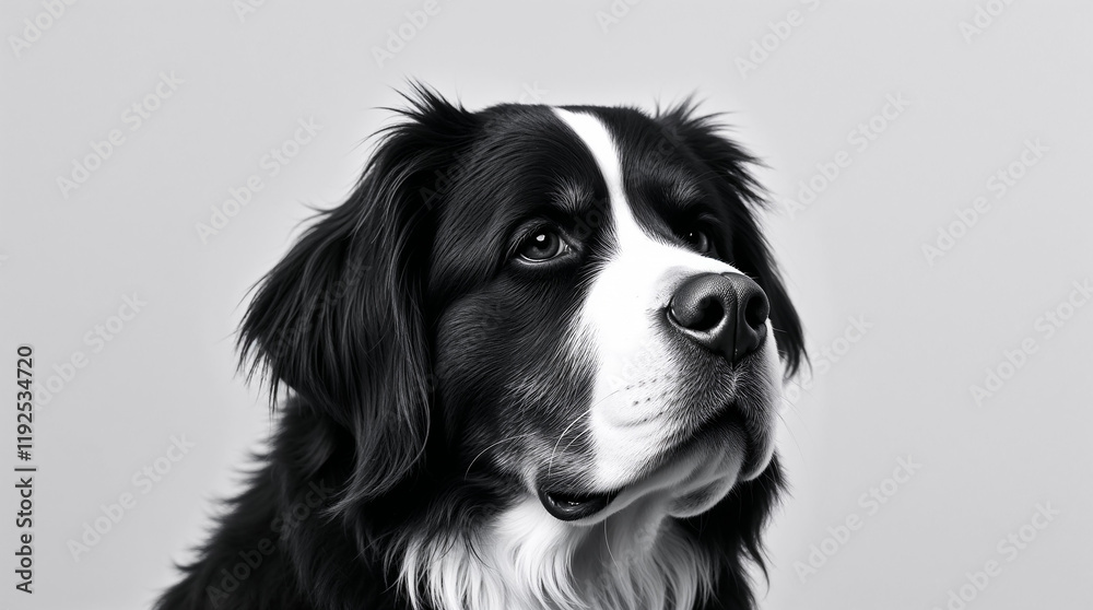 Fototapeta premium Bernese mountain dog posing for black and white portrait