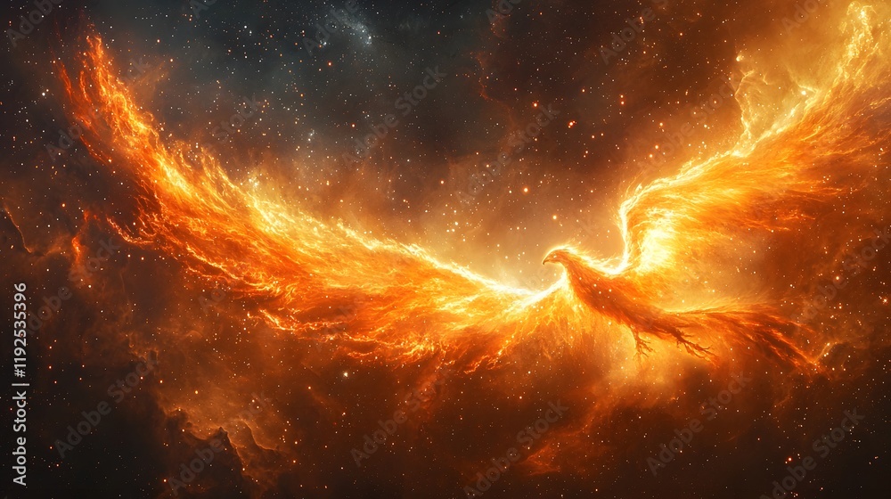 Fototapeta premium Fiery Phoenix Wing Nebula in Radiant Cosmic Splendor