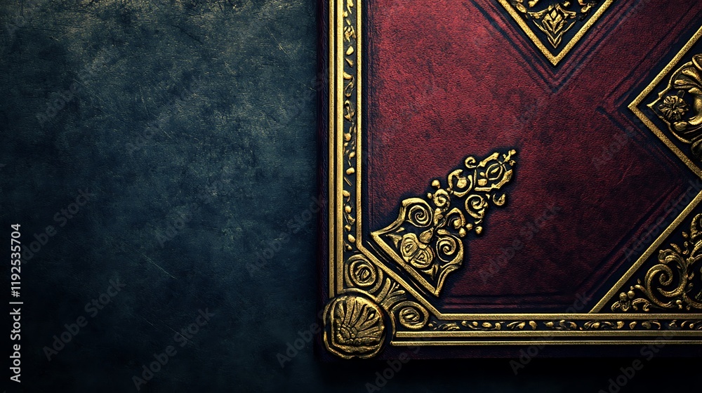 Fototapeta premium Ornate Red Leather Book Cover with Gold Detailing