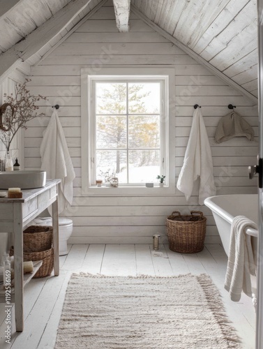 Rustic White Bathroom With ...