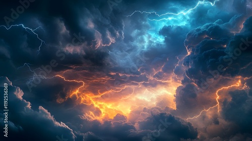 Dramatic Storm Clouds Illuminated by Vivid Lightning photo