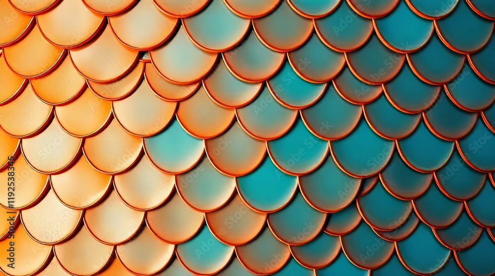 Abstract texture of metallic scales in shades of orange and teal creating a dynamic and modern design Abstract texture of metallic scales in shades of orange and teal creating a dynamic and modern design