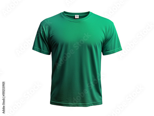 Sea green men's t-shirt on transparent backdrop, front view.