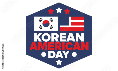 Korean American Day. Korean culture holiday in United States. Korean flag. American flag. Korean Americans. Happy celebration. Creative label. Poster art. Vector illustration