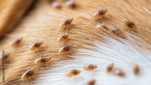 Close-up of Fleas on Dog Fur with White Background