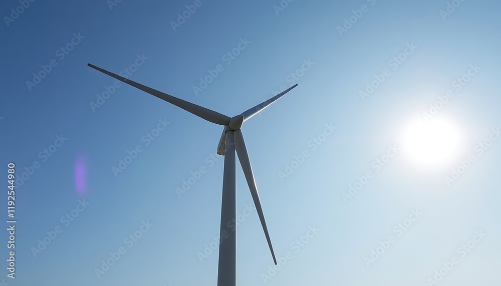 A wind turbine in the sky viewed against sunlight A wind turbine in the sky viewed against sunlight