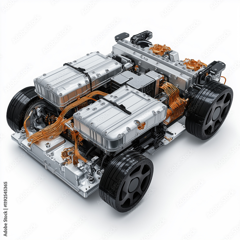 Electric vehicle engine powertrain innovation design. A simplified electric powertrain system illustration. Electric vehicle engine powertrain innovation design. A simplified electric powertrain system illustration.