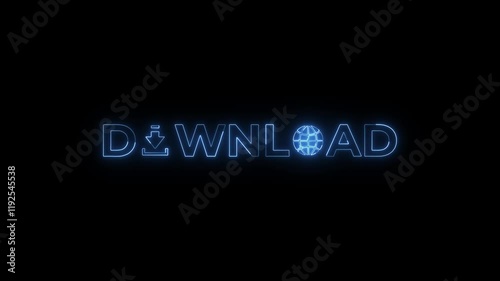 Download sign text on digital technology blue neon motion graphic loop animation style
