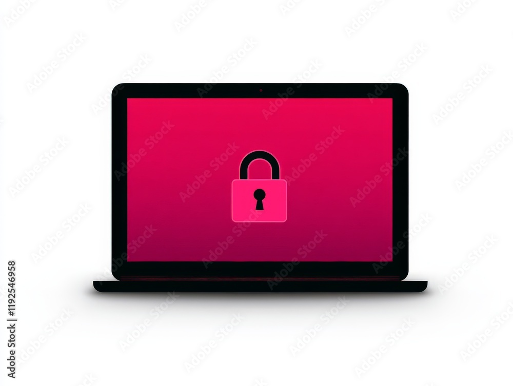 Bold pink gradient background with central lock icon displayed on a laptop screen, emphasizing online data safety and user protection Bold pink gradient background with central lock icon displayed on a laptop screen, emphasizing online data safety and user protection