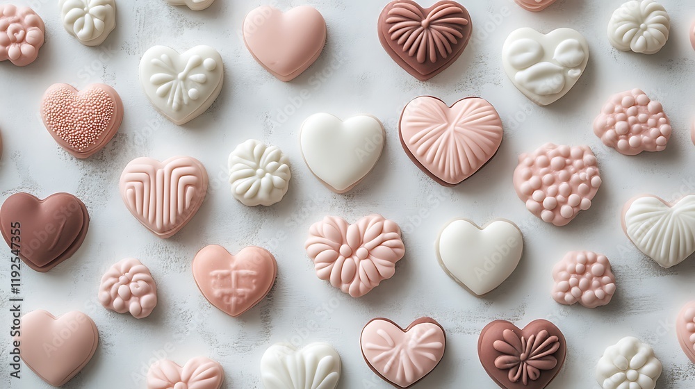 Assorted Heart Shaped And Floral Soaps Arranged On White Background Assorted Heart Shaped And Floral Soaps Arranged On White Background