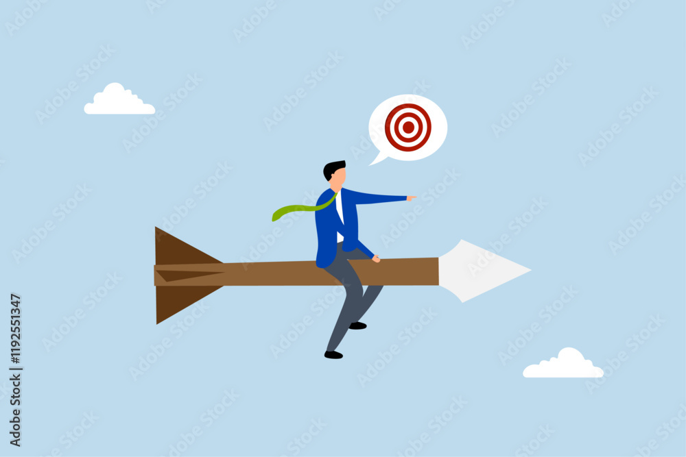 Obraz premium Aiming for target, self assured entrepreneur on a dartboard targeting his goal.